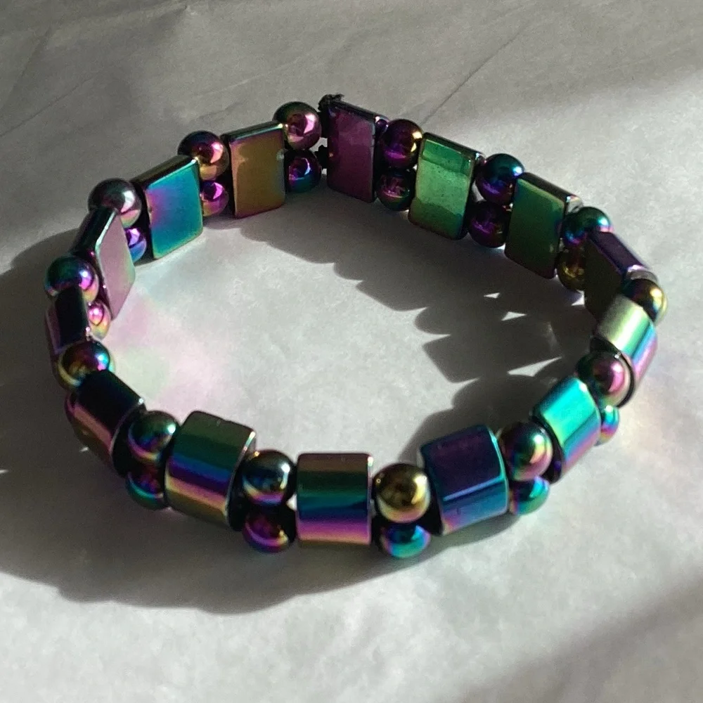 New! Unisex Double Rainbow Magnetic Hematite Bracelet